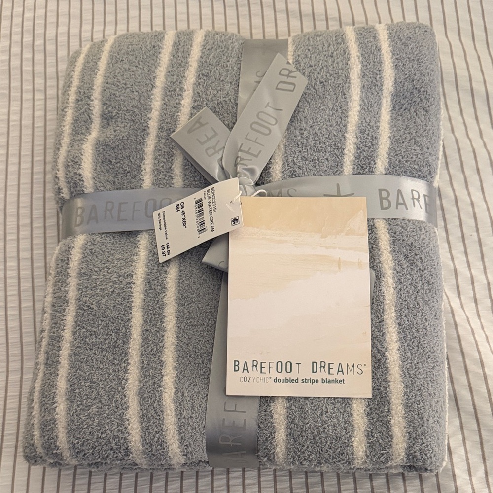 Barefoot Dreams CozyChic Double Stripe Blanket in Gray and Cream